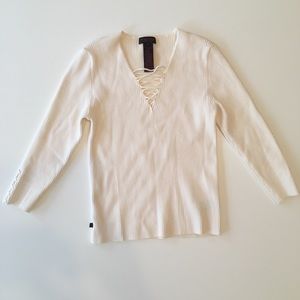 Ralph Lauren Cream Ribbed Lace Up Top